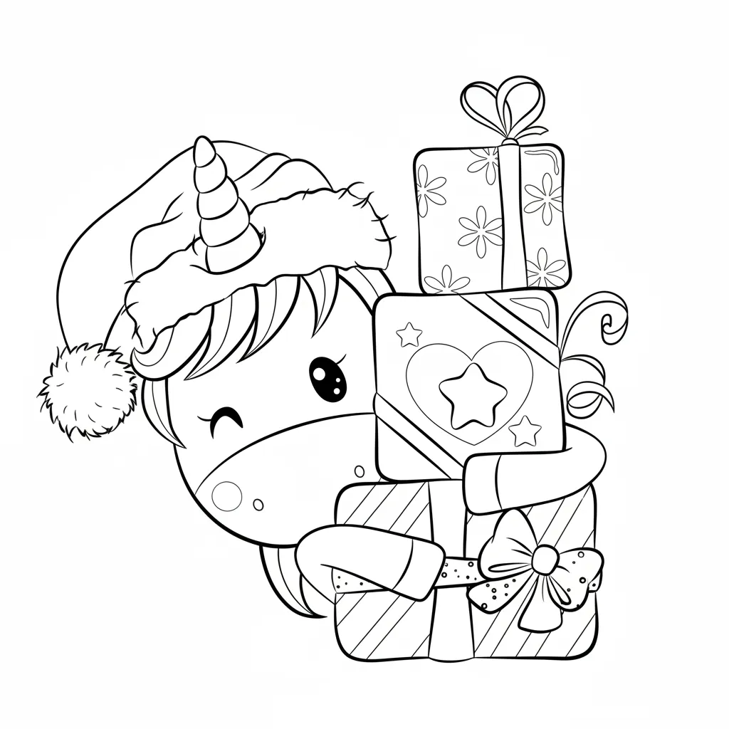 Unicornio de Navidad 19 para colorear de para niños