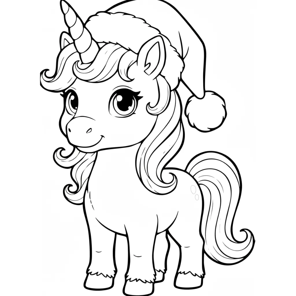 Unicornio de Navidad 2 para colorear para primaria