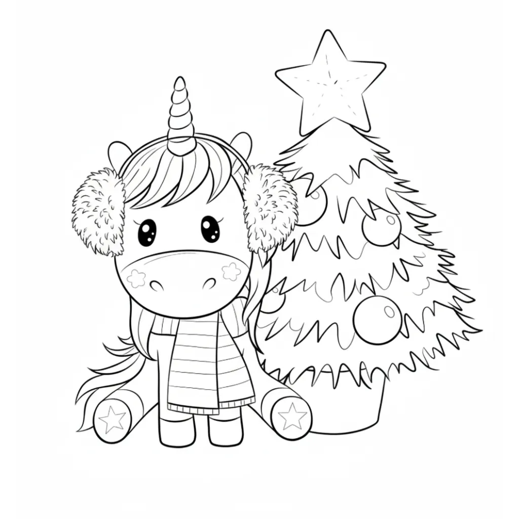 Unicornio de Navidad 22 para colorear para niño de 8 años