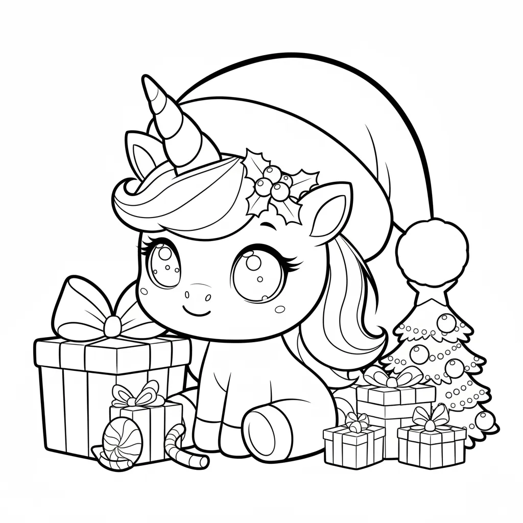 Unicornio de Navidad 4 para colorear para niño de para imprimir