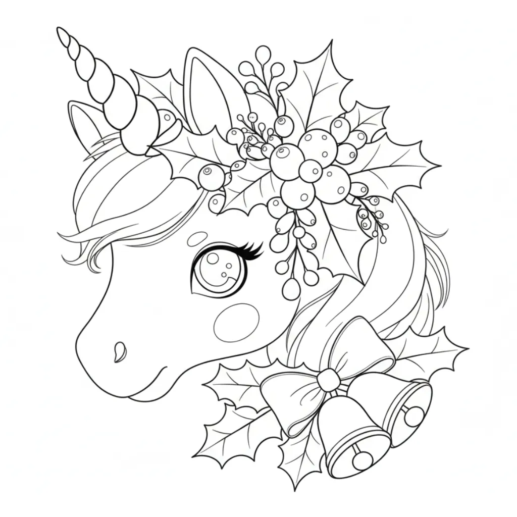 Unicornio de Navidad 6 para colorear para niños para imprimir