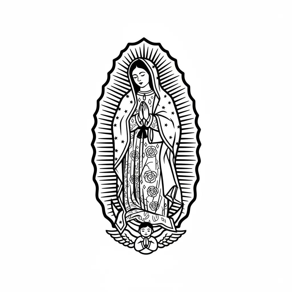 Virgen De Guadalupe para colorear gratis para imprimir