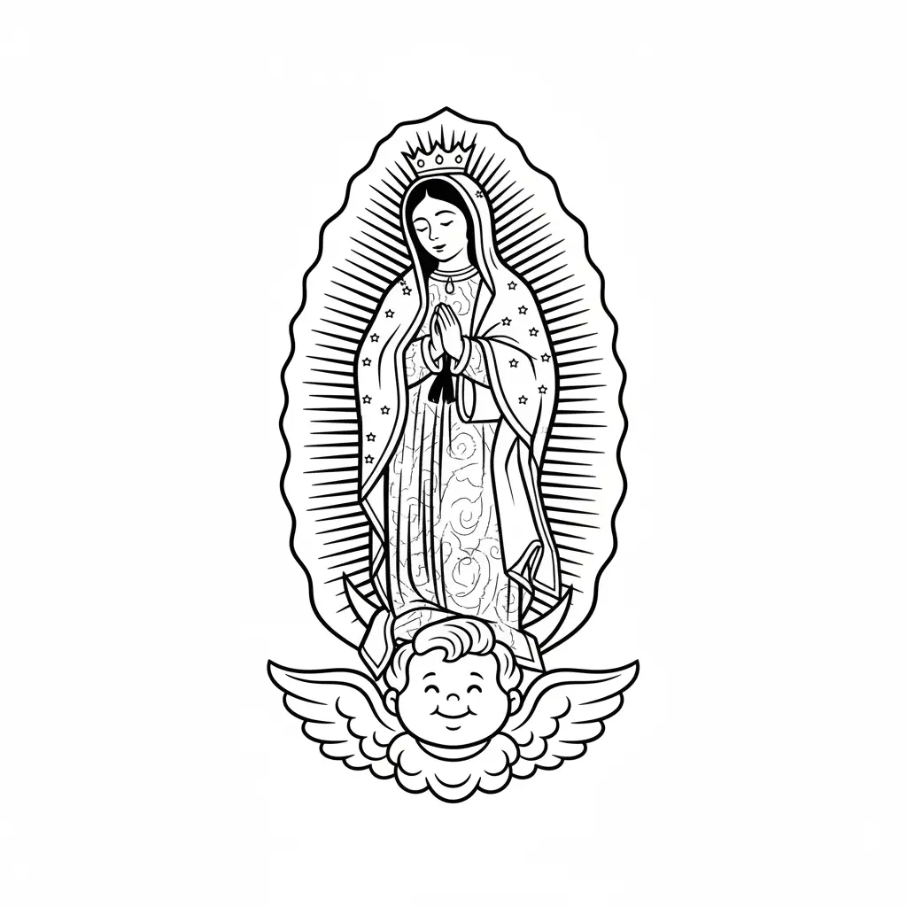 Virgen De Guadalupe para colorear y aprendizaje