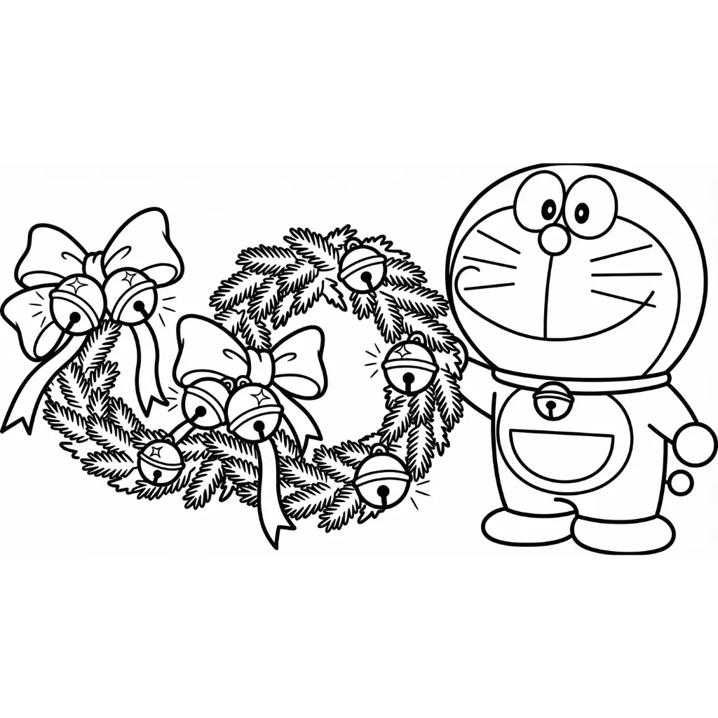 Doraemon de Navidad 9 para colorear para imprimir para niño de 3 años