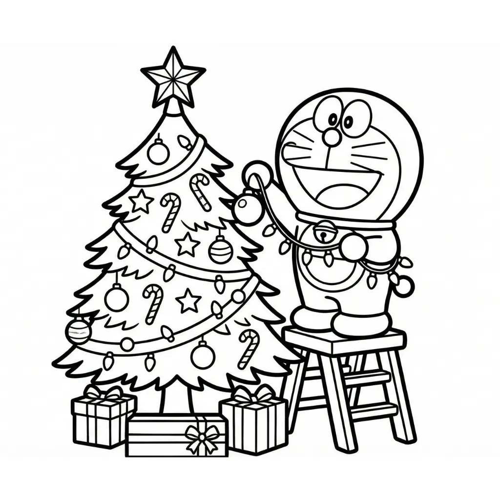 Doraemon de Navidad 1 para colorear para imprimir para niño de 12 años