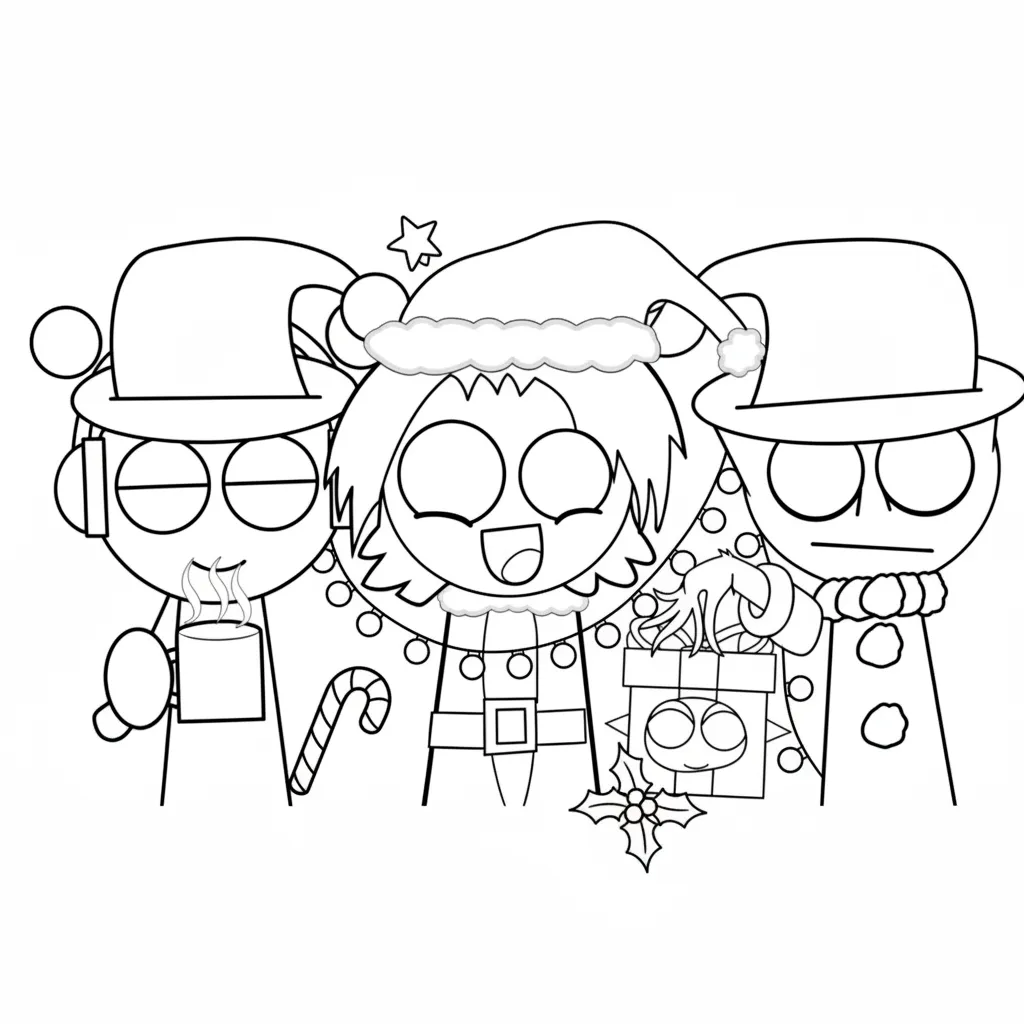 Sprunki de Navidad 3 para colorear para imprimir pdf gratis