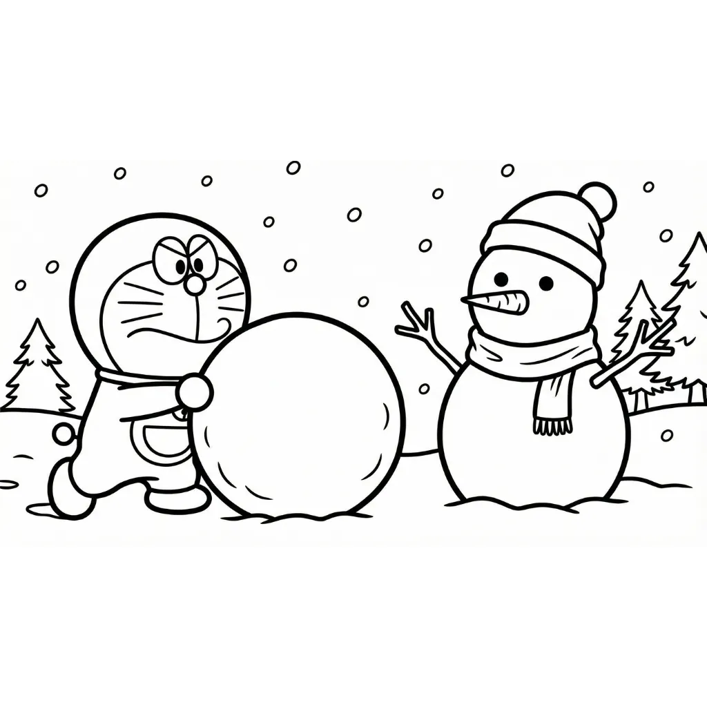 Doraemon de Navidad 13 para colorear para imprimir para niño de 10 años