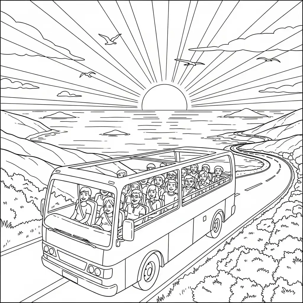 Autobus para colorear para imprimir kawaii