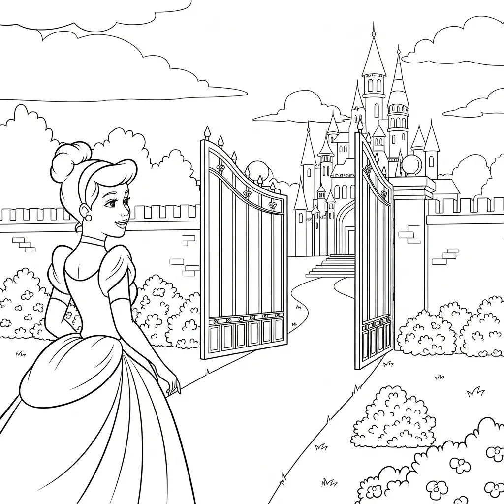 Cenicienta 7 para colorear para niños para descargar