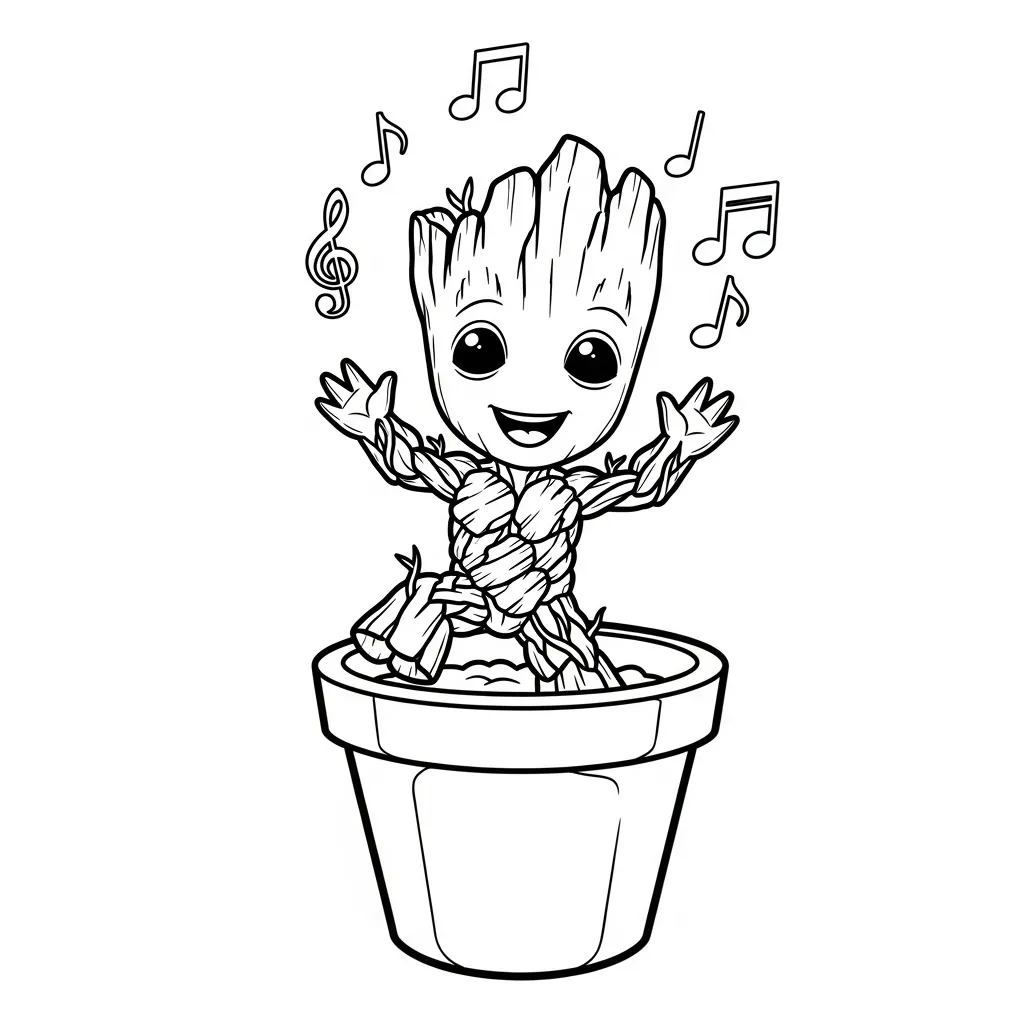 Groot 13 para colorear para niños para imprimir