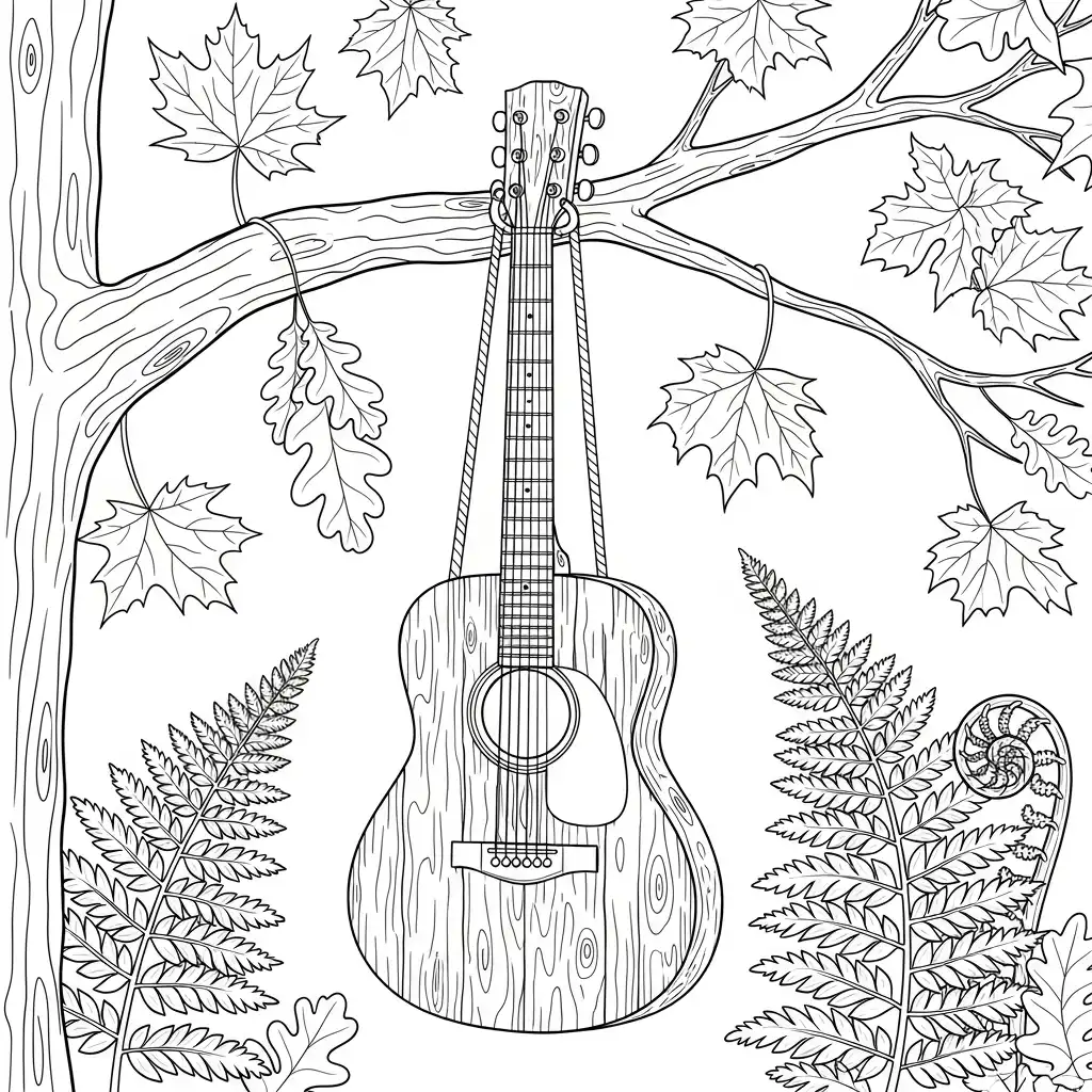 Guitarra para colorear para niño de 5 años