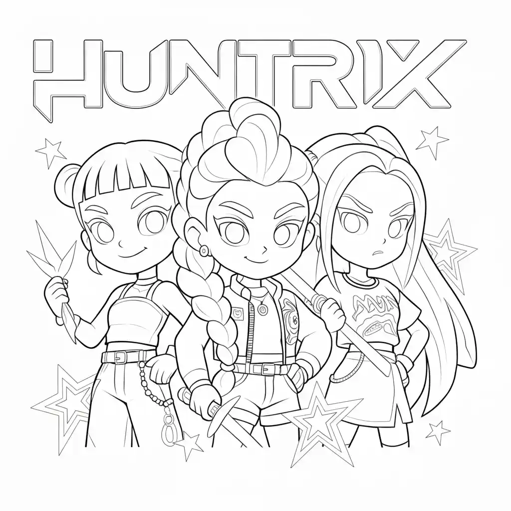 Huntrix para colorear para imprimir para niño de 12 años