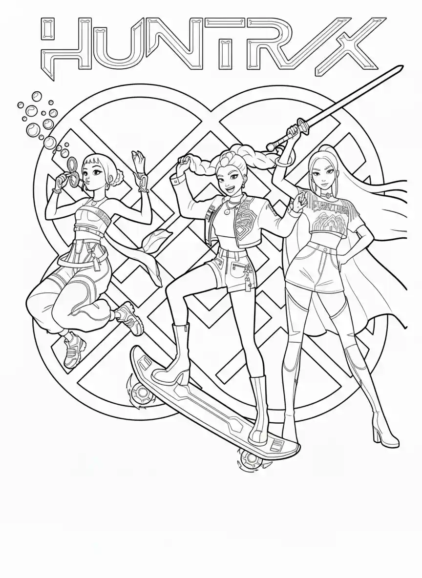 Huntrix para colorear para imprimir para niño de 4 años