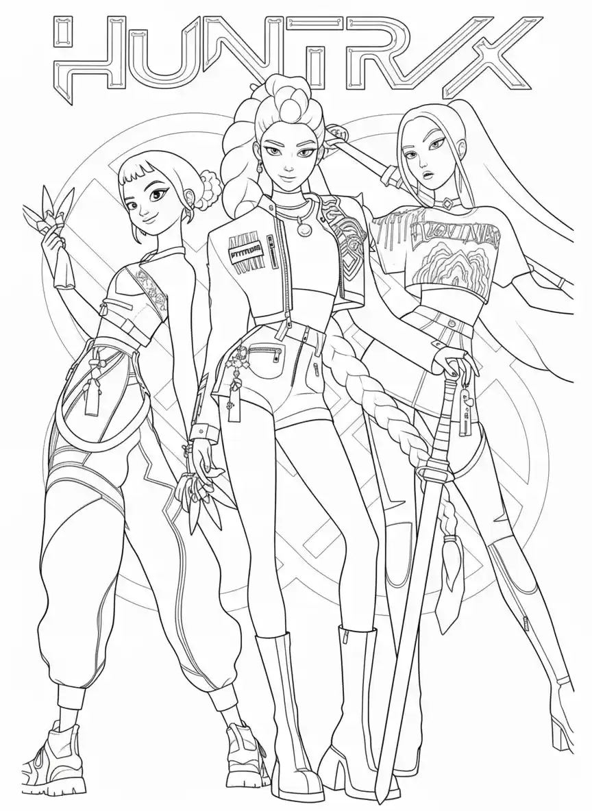 Huntrix para colorear para imprimir kawaii