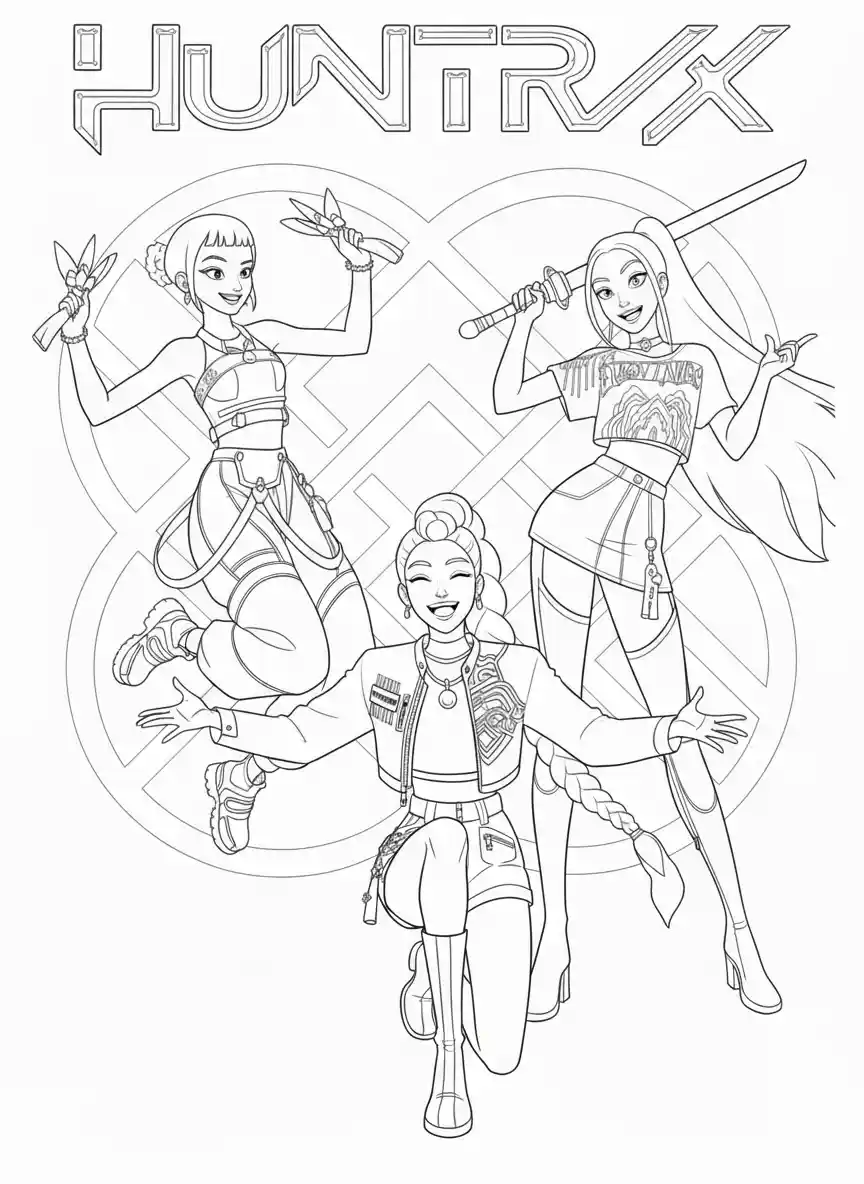 Huntrix para colorear para niño de 4 años