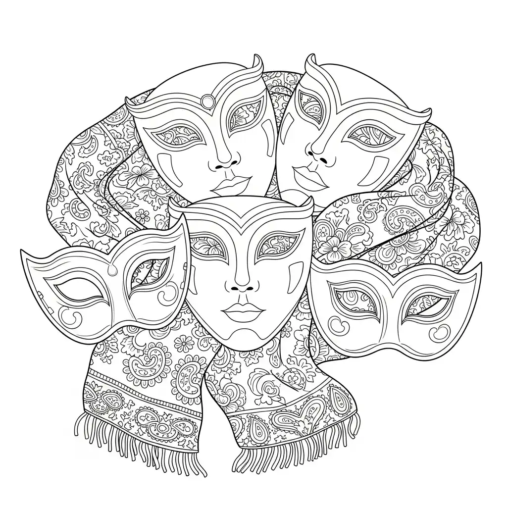 Máscaras De Carnaval para colorear y dibujo para imprimir