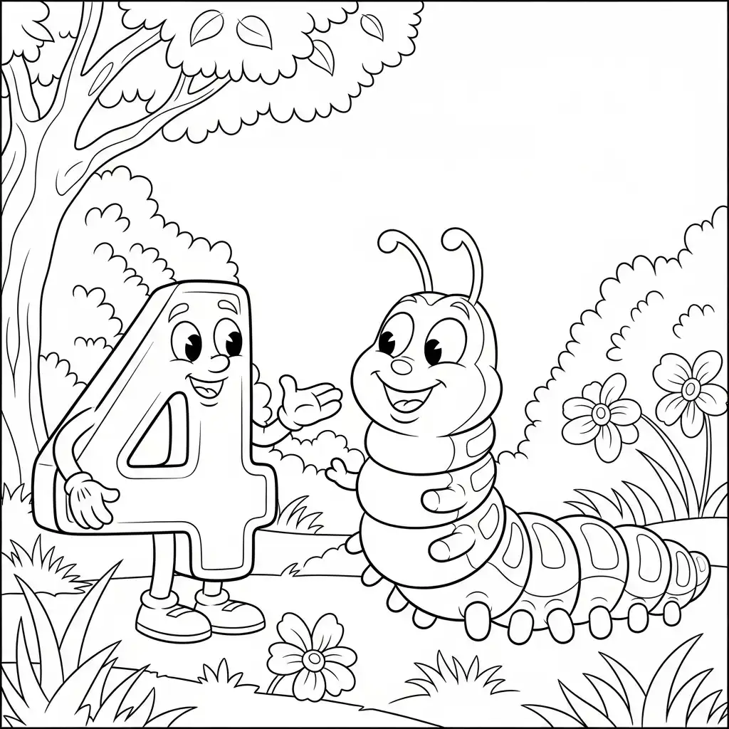 Numero 4 de niño para colorear para imprimir 1