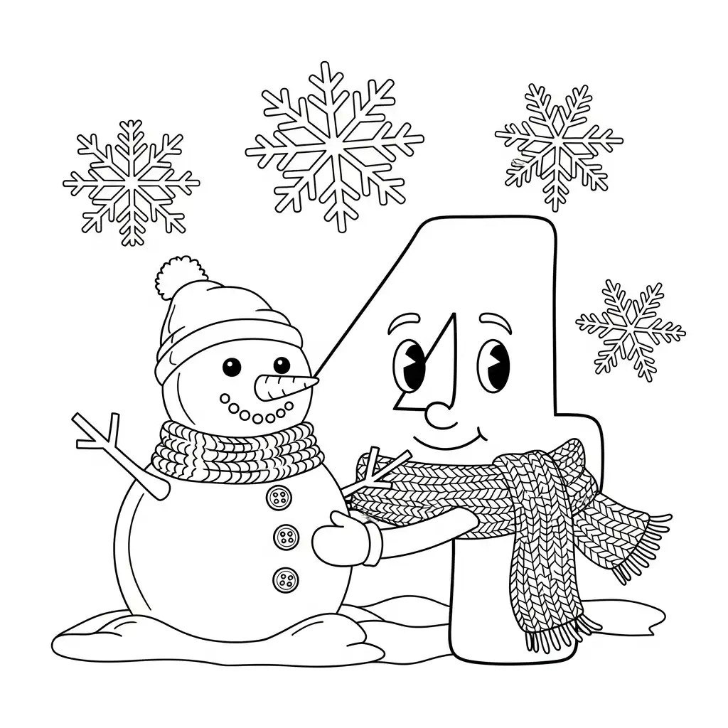 Numero 4 para colorear para niños para imprimir 1