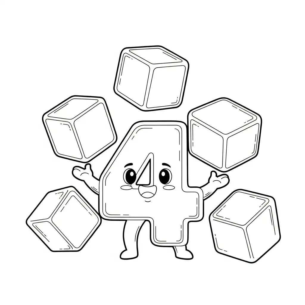 Numero 4 para colorear educativo para niño