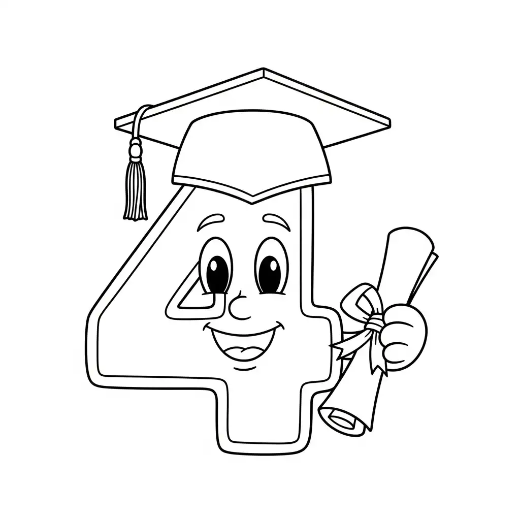 Numero 4 para colorear para niño gratis 1