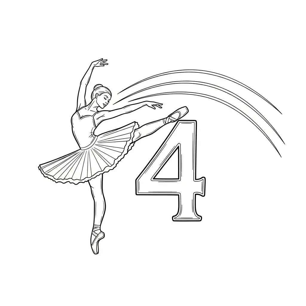 Numero 4 para colorear y aprendizaje