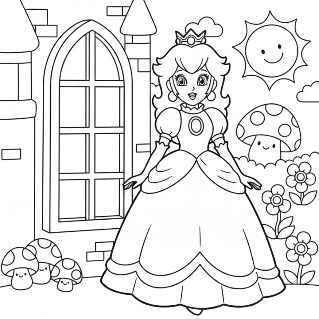 imprimir Princesa Peach 1 para colorear gratis