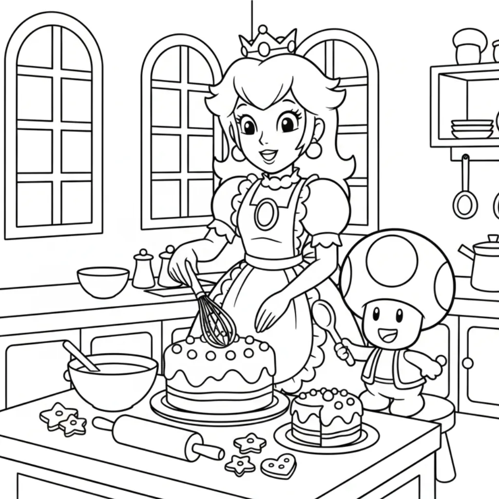 Princesa Peach 4 para colorear para imprimir para niño de 2 años