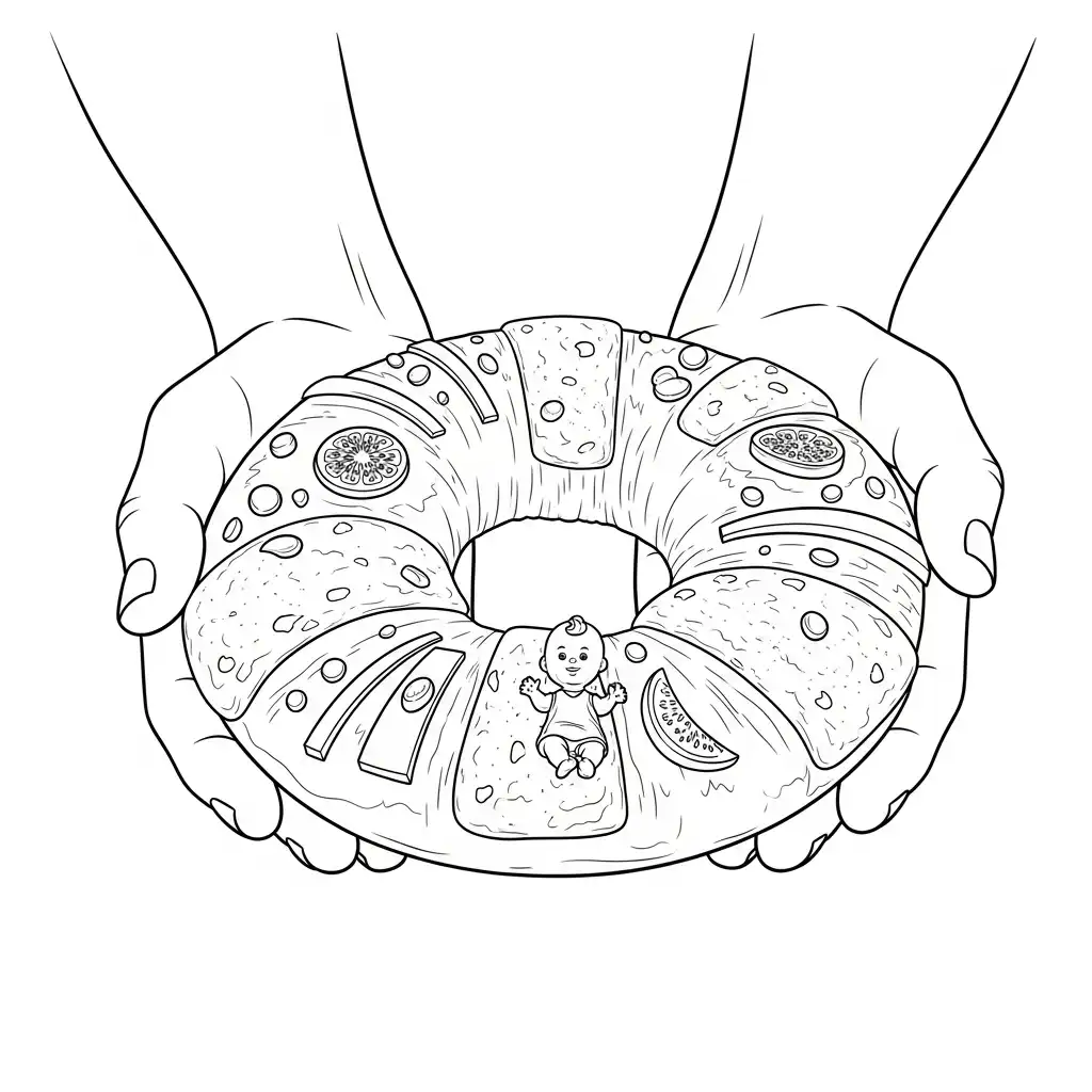 Rosca De Reyes para colorear educativo para niño