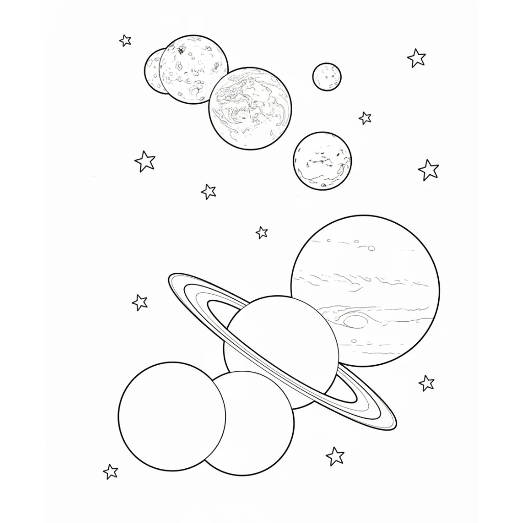 Sistema Solar 3 para colorear para imprimir kawaii