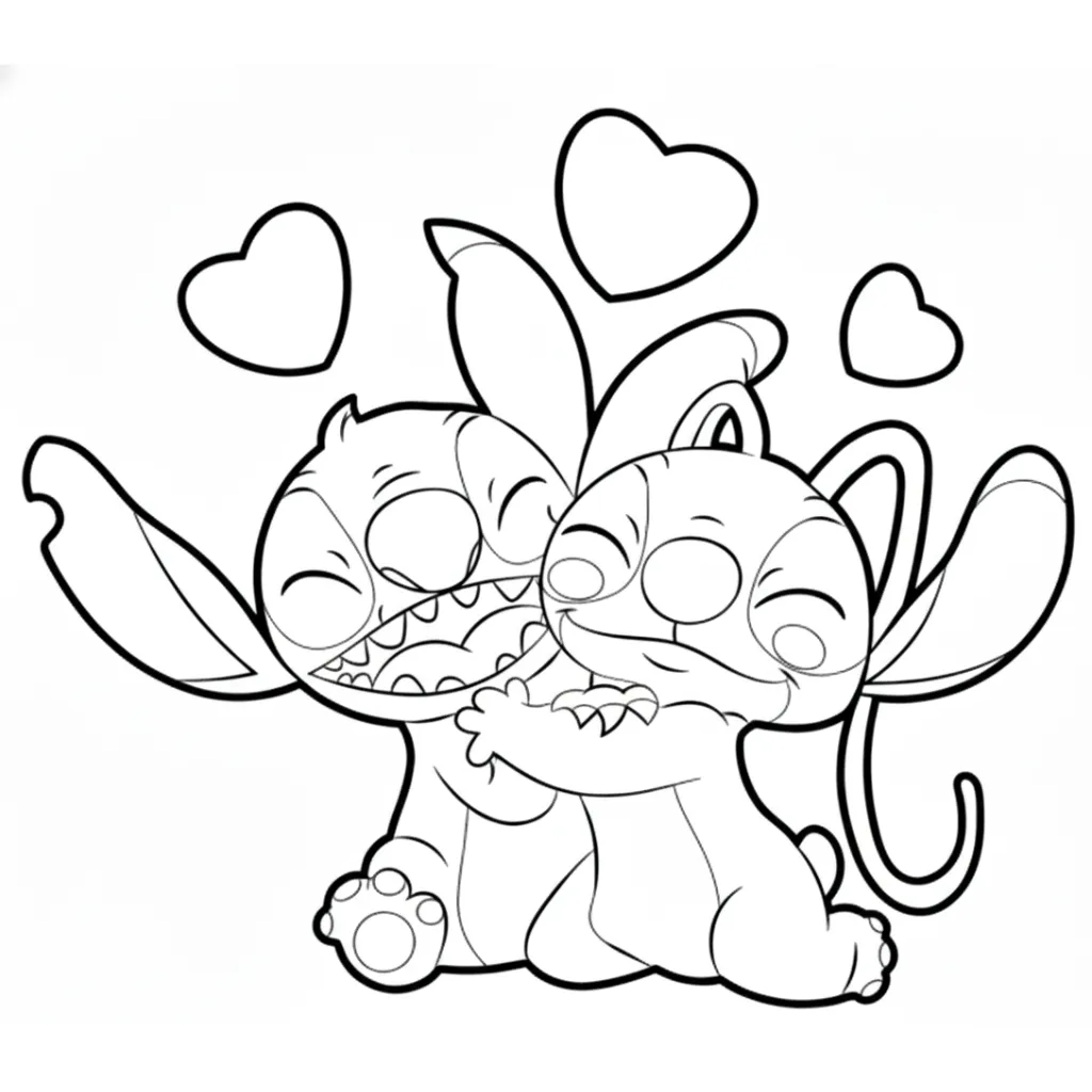 Stitch Y Angel 3 para colorear para niños