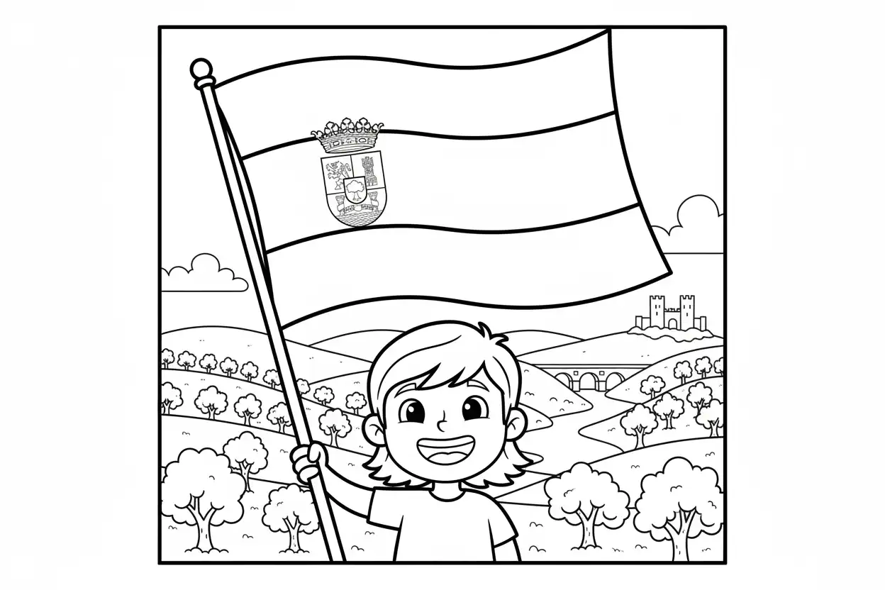 Bandera De Extremadura para colorear para niño para imprimir