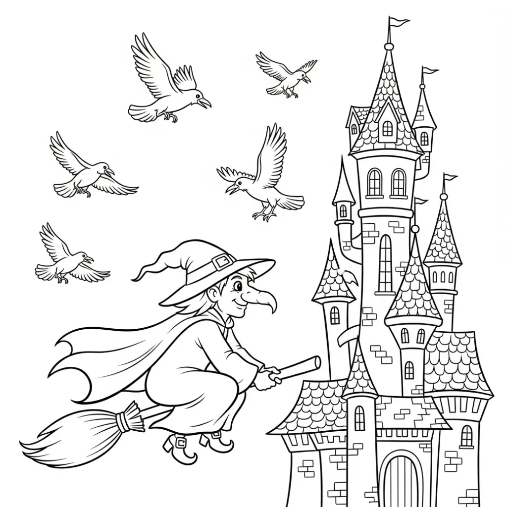 Bruja 8 para colorear para niño gratis
