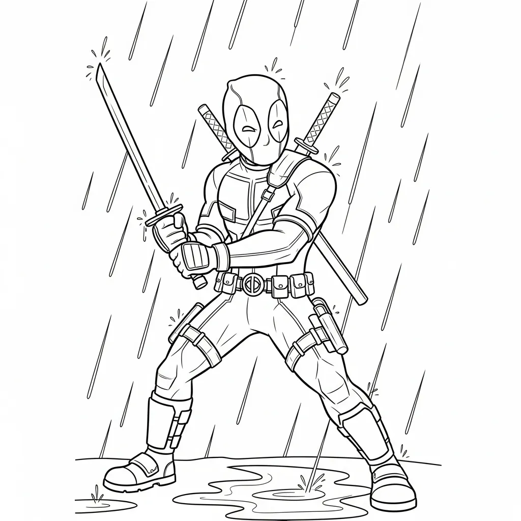 Deadpool 9 para colorear para niños para imprimir gratis