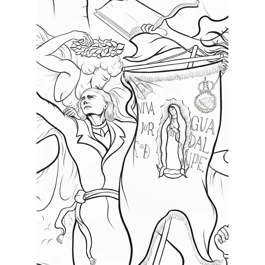 Estandarte De Miguel Hidalgo 5 para colorear para imprimir para niños