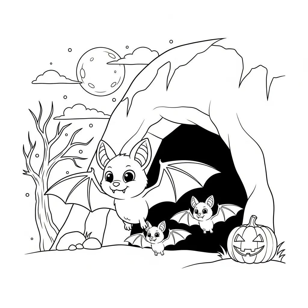 Murciélagos en Halloween 17 para colorear para niños para imprimir