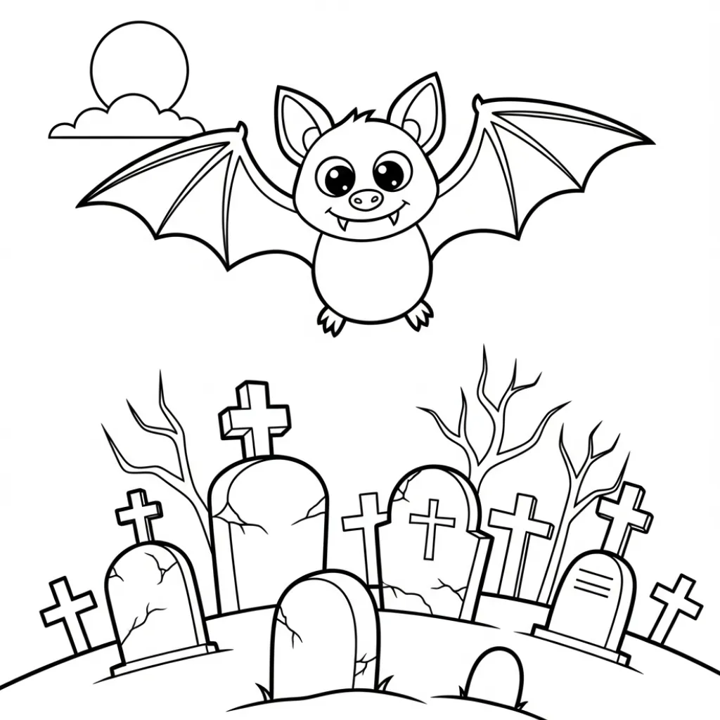 Murciélagos en Halloween 3 para colorear para imprimir para niño de 4 años