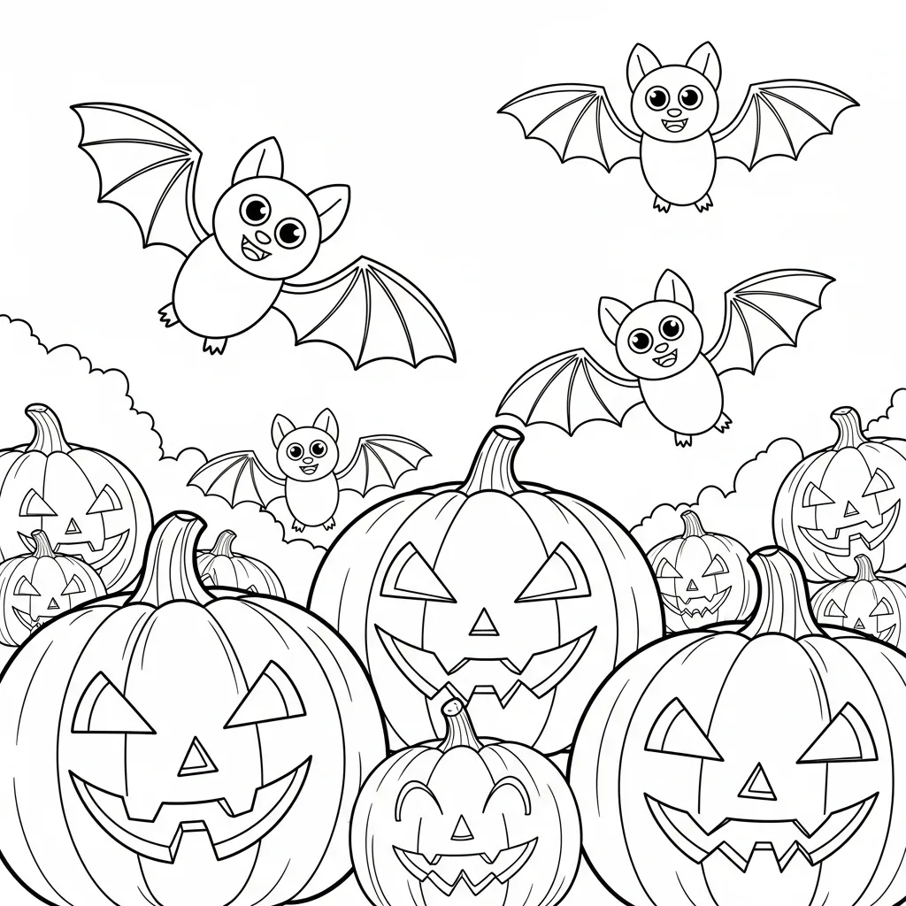 Murciélagos en Halloween 6 para colorear para imprimir para niño de 3 años