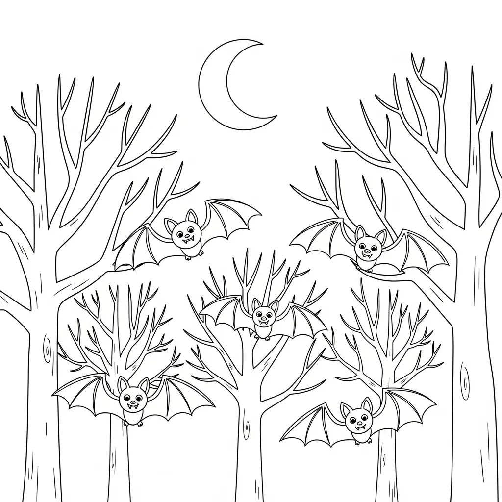 Murciélagos en Halloween 9 para colorear y recortar para imprimir