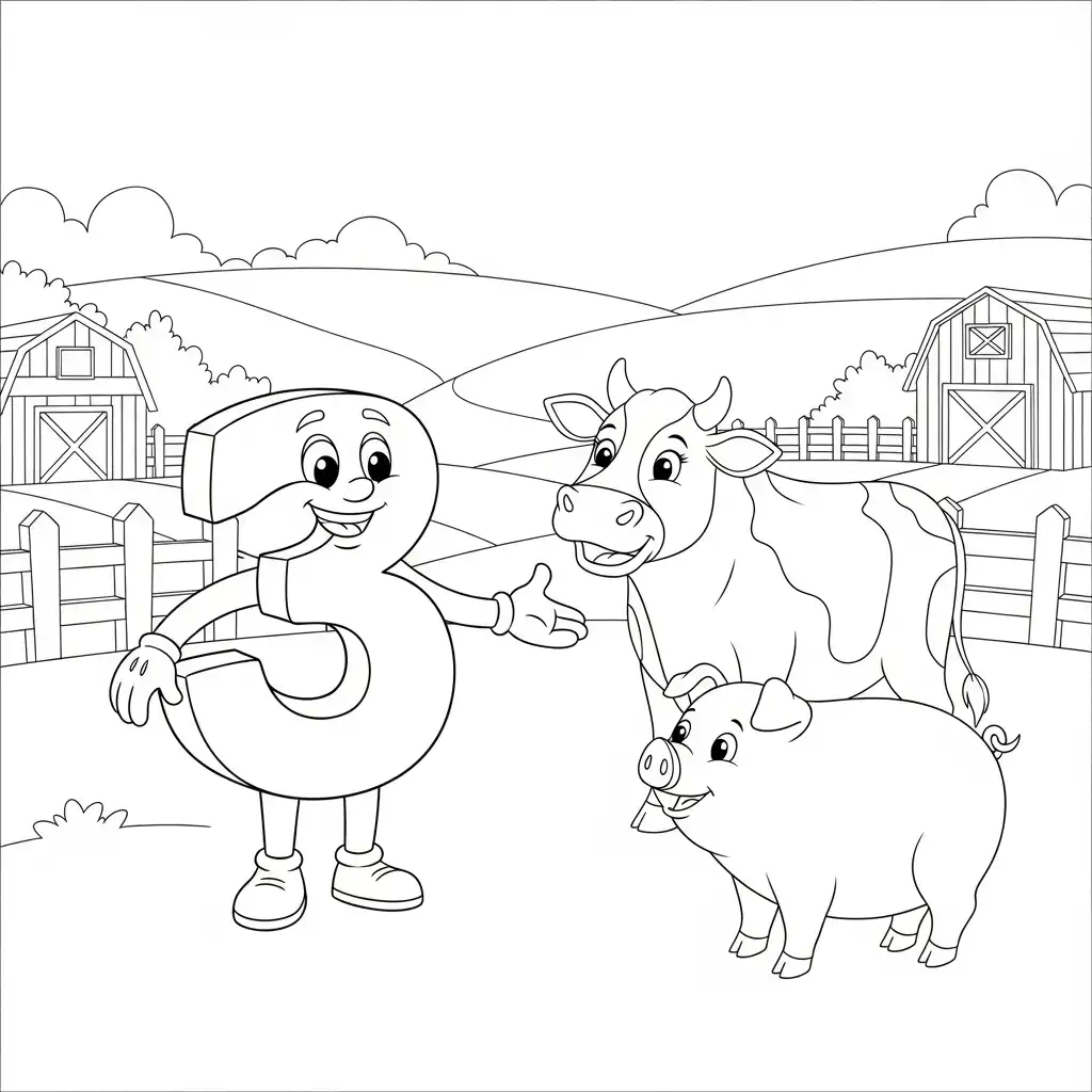 Numero 3 para colorear para imprimir kawaii