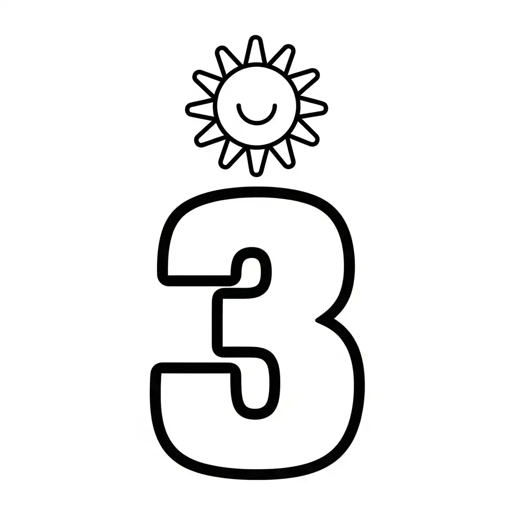 Numero 3 para colorear para imprimir kawaii 1