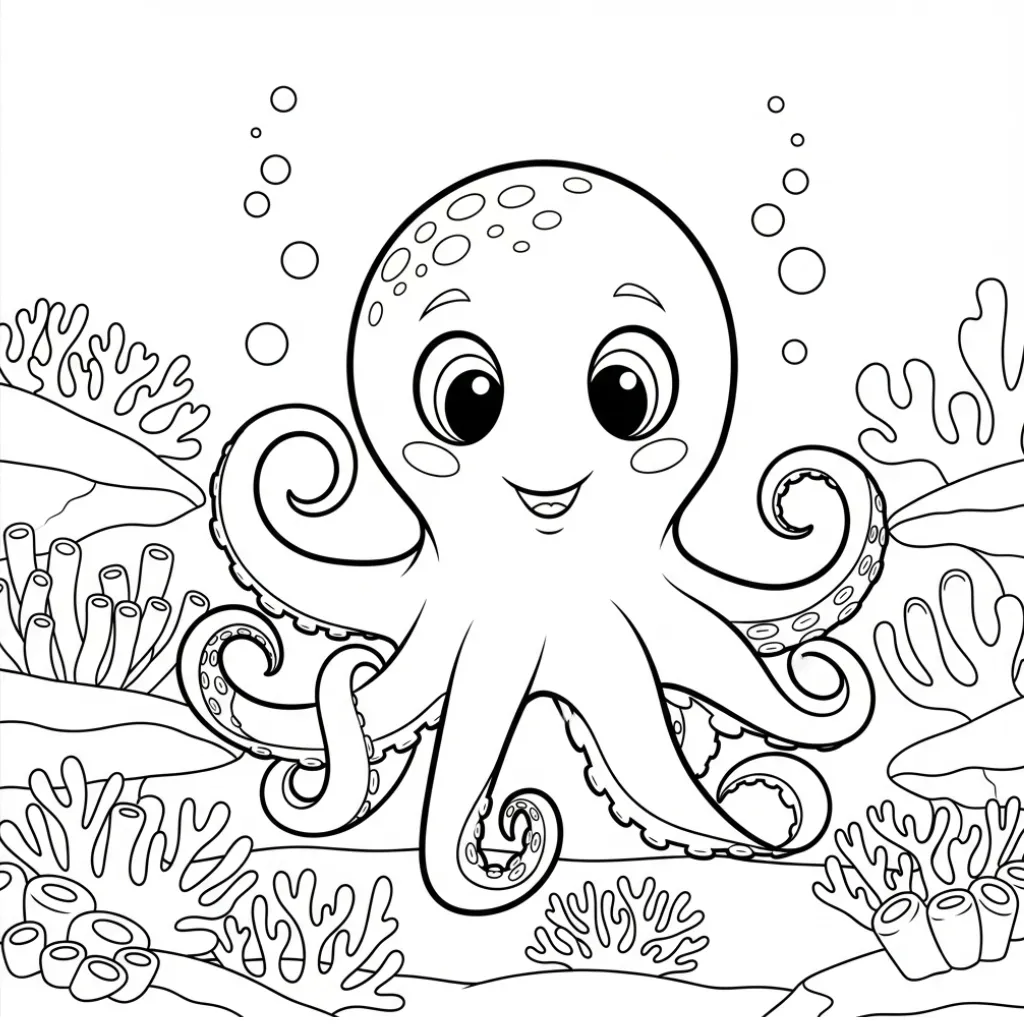 Pulpo 12 para colorear y aprendizaje