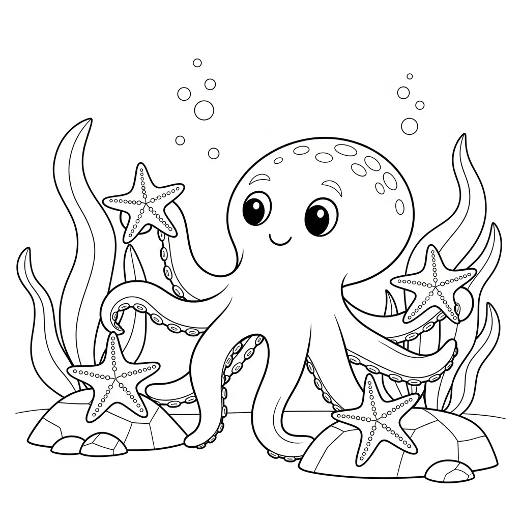 Pulpo 18 para colorear para niño de 4 años