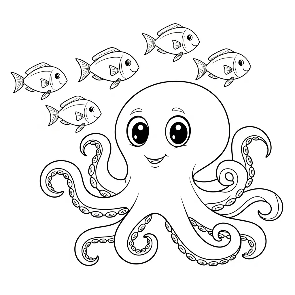 Pulpo 4 para colorear para imprimir para niño de 7 años