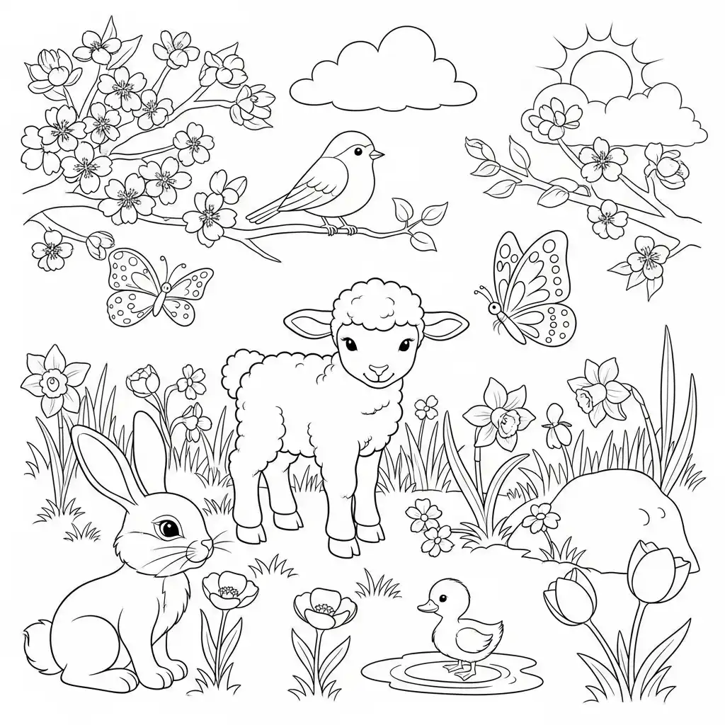 Animales De Primavera para colorear para imprimir a4