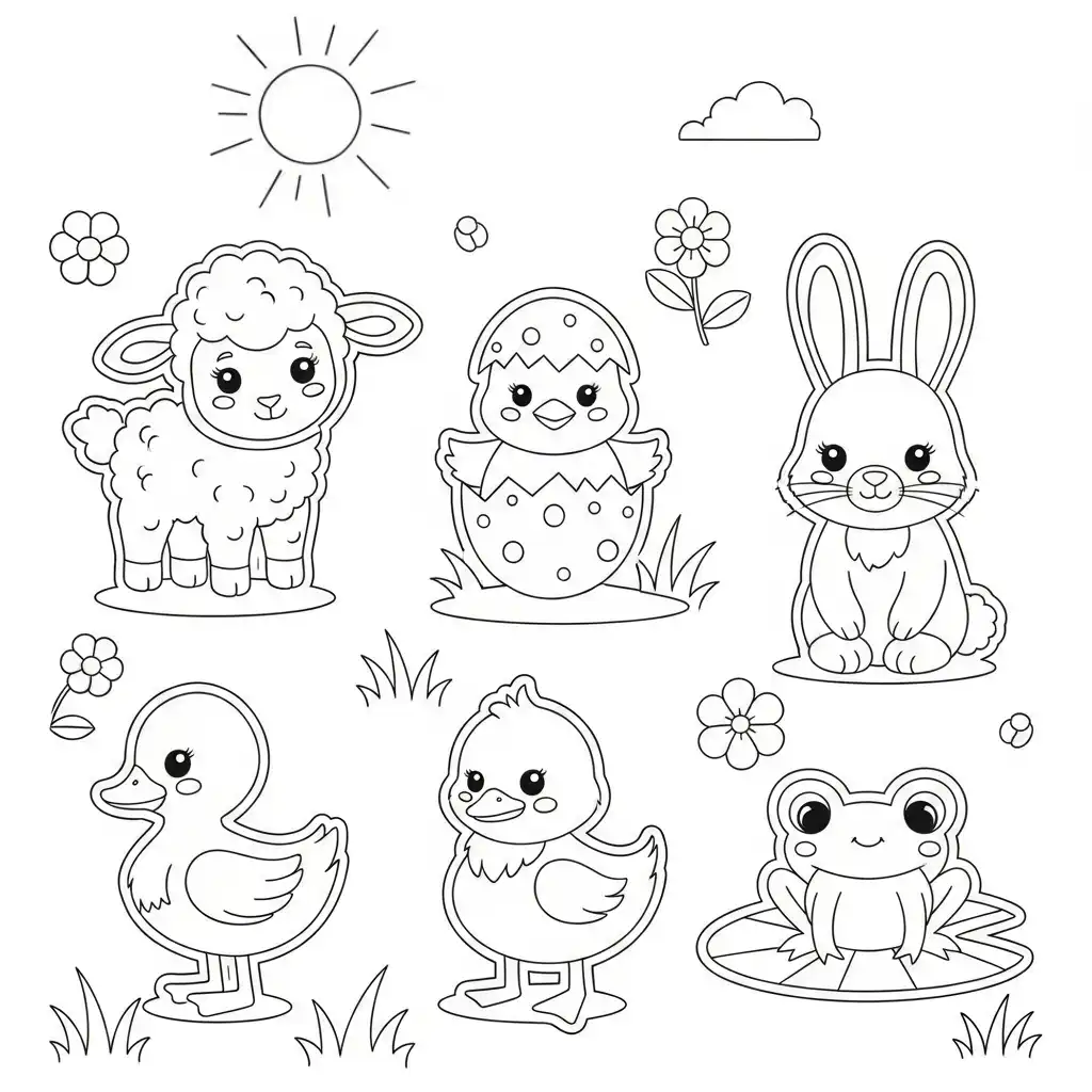 Animales De Primavera para colorear para bebé para imprimir