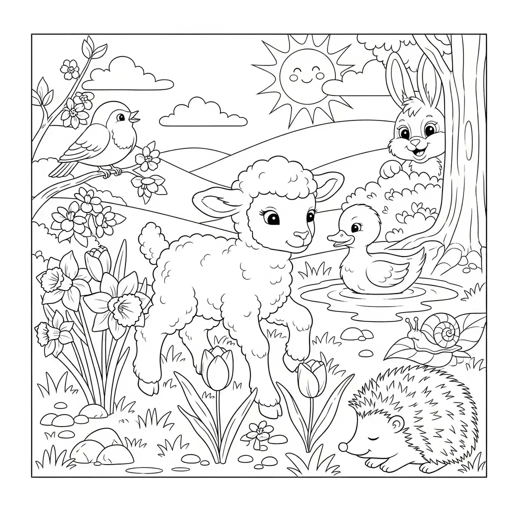 Animales De Primavera para colorear para niño de para imprimir