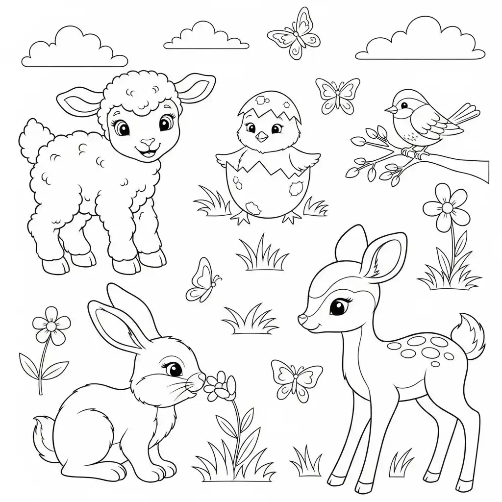 Animales De Primavera para colorear para imprimir para niño de 4 años 1