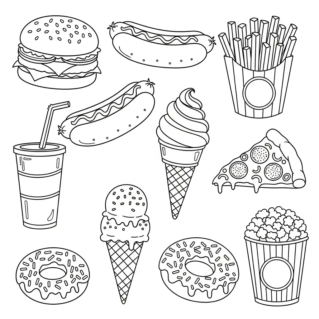Comida Chatarra para colorear para imprimir para niño de 6 años