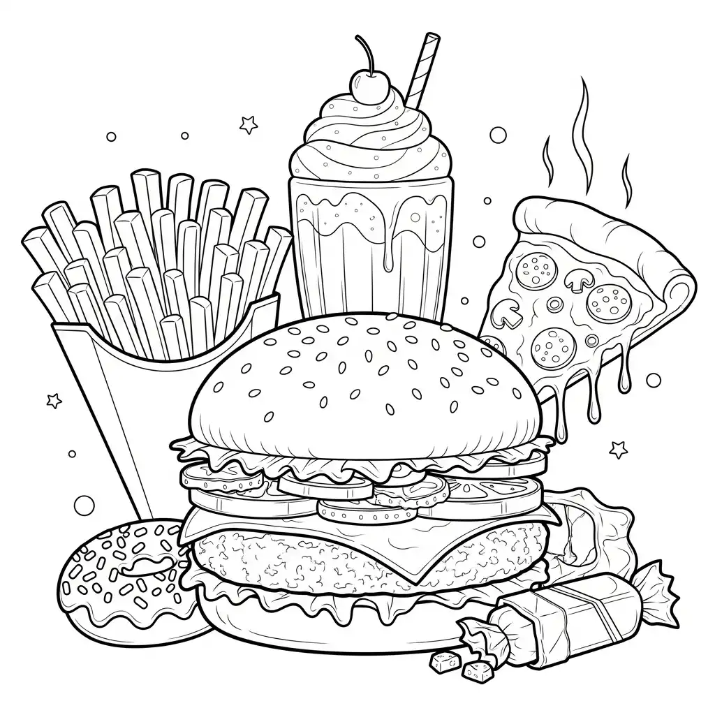 Comida Chatarra para colorear para niño de 2 años 2