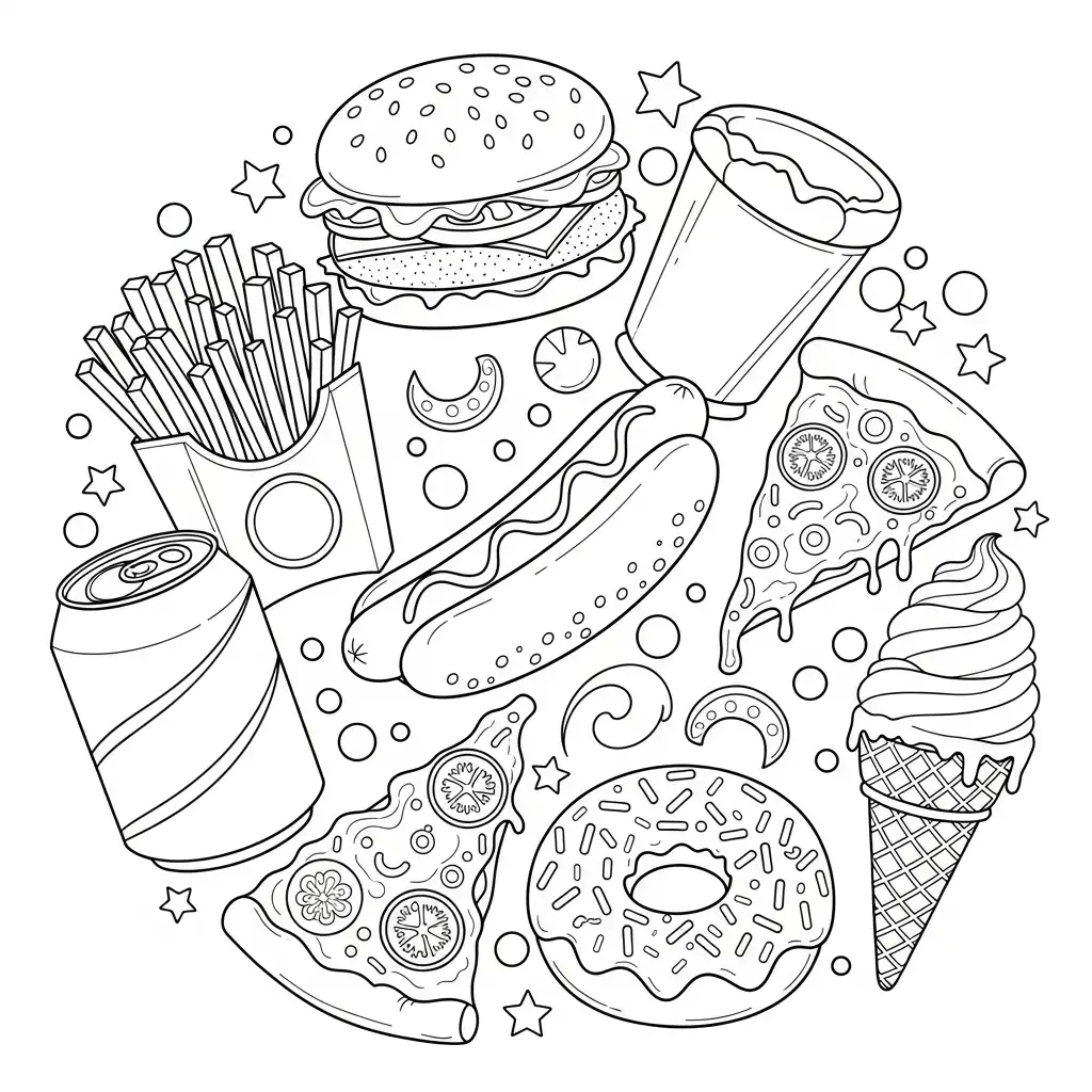 Comida Chatarra para colorear para niño de 2 años